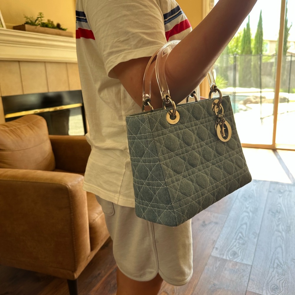 Christian Dior Medium Denim Cannage Lady Dior Bag with Acrylic Handles - Picture 12 of 14